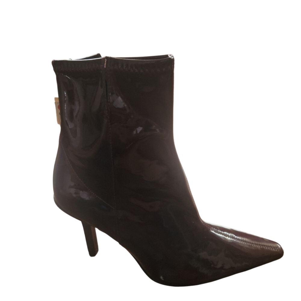 Zara Glossy Dark Brown Heeled Boots - Picture 7 of 12